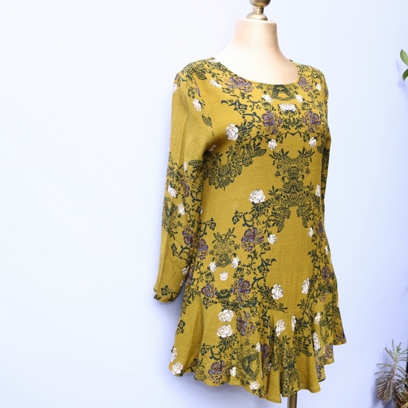 Free People Smooth Talker Tunic Boho mini dress in Mustard, Flowy, Small - Picture 2 of 8